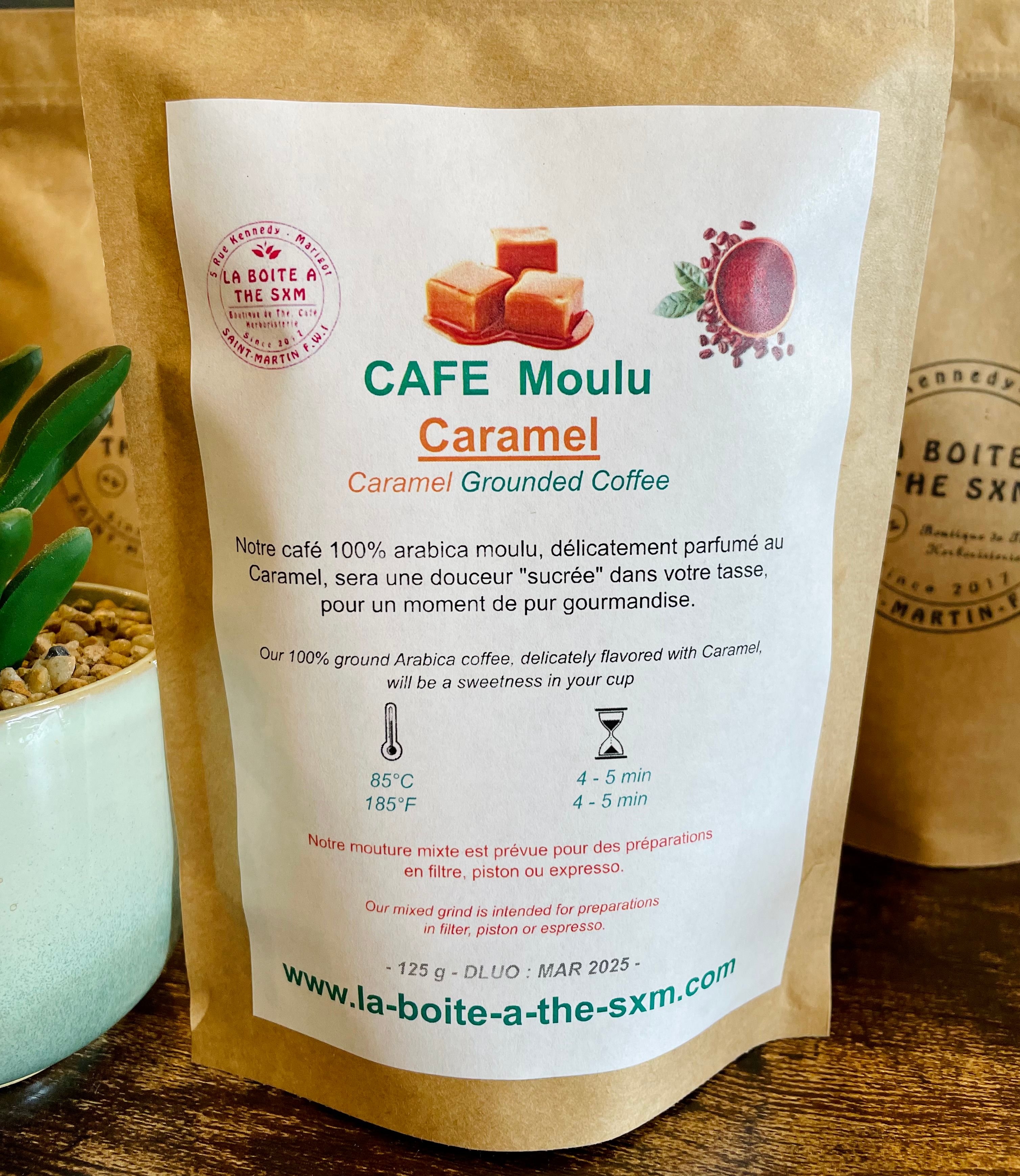 Café naturel aromatisé au CARAMEL - 125g - La Boîte à Thé Sxm